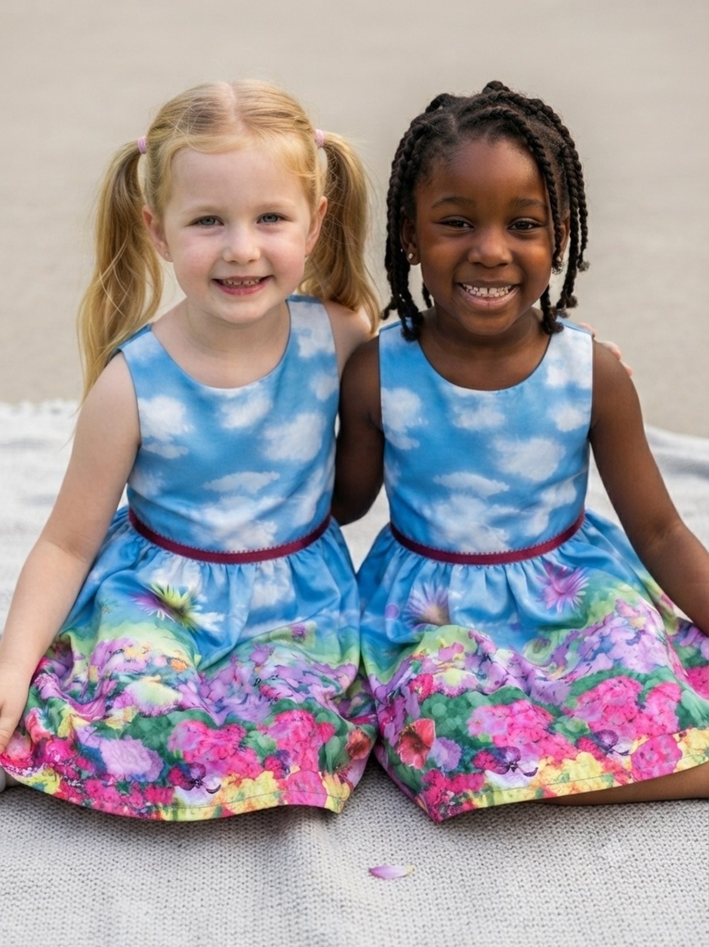 H&M Blue Floral Print Girls Dress with Belt